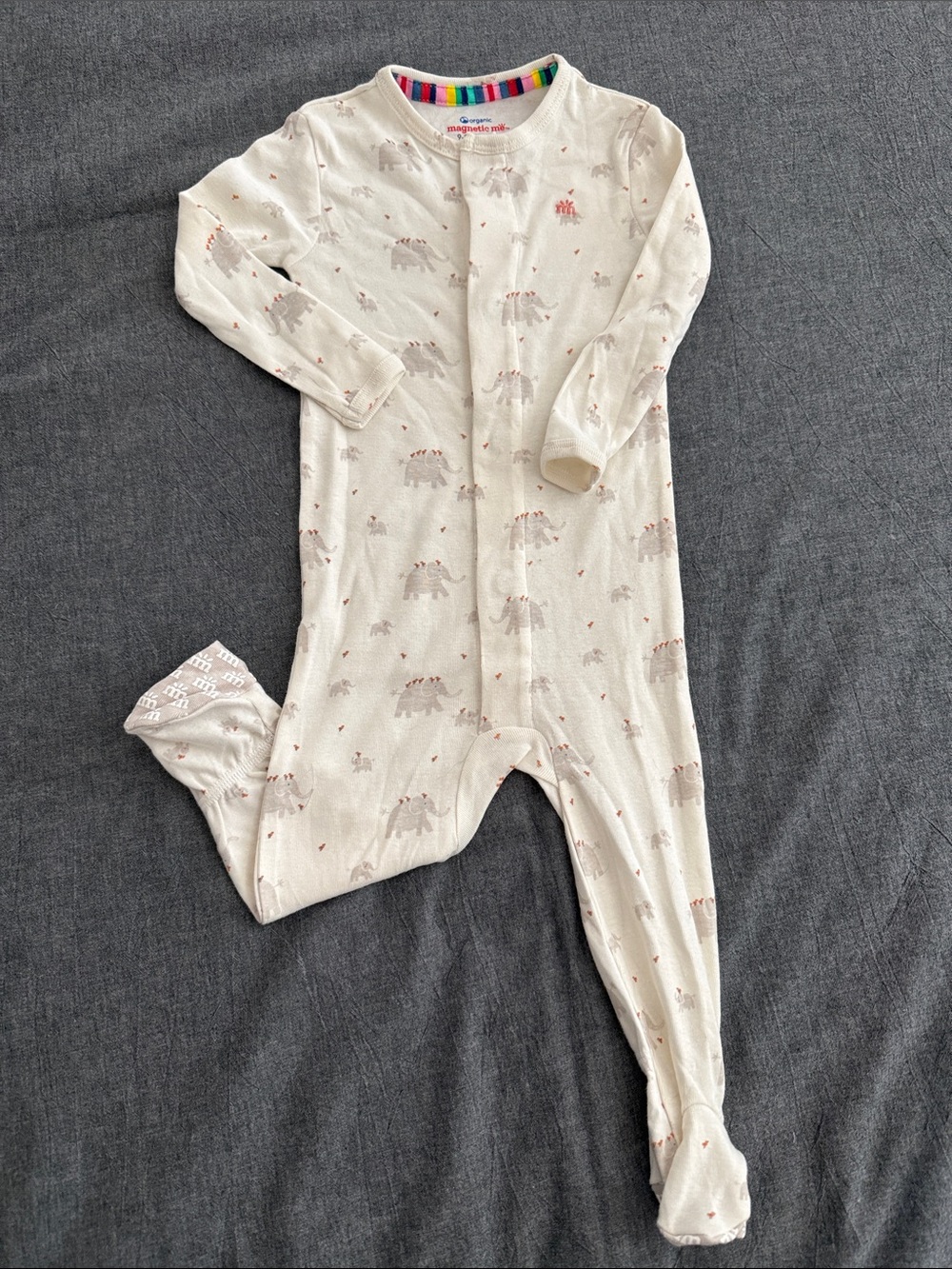 Magnetic Me Cream Elephant Print Footed One-Piece